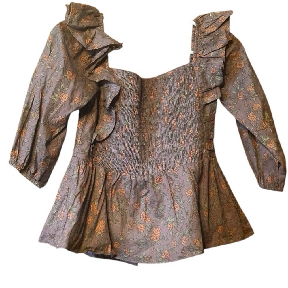 Victoria Dunn Floral Ruffle Jasmine Blouse Purple and Orange Size XS 📦